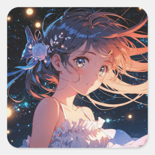 Beautiful anime girl illustration square sticker