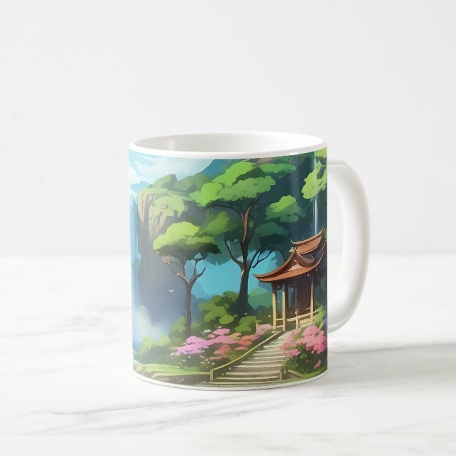 Beautiful anime mystical waterfall coffee mug (Front Right)