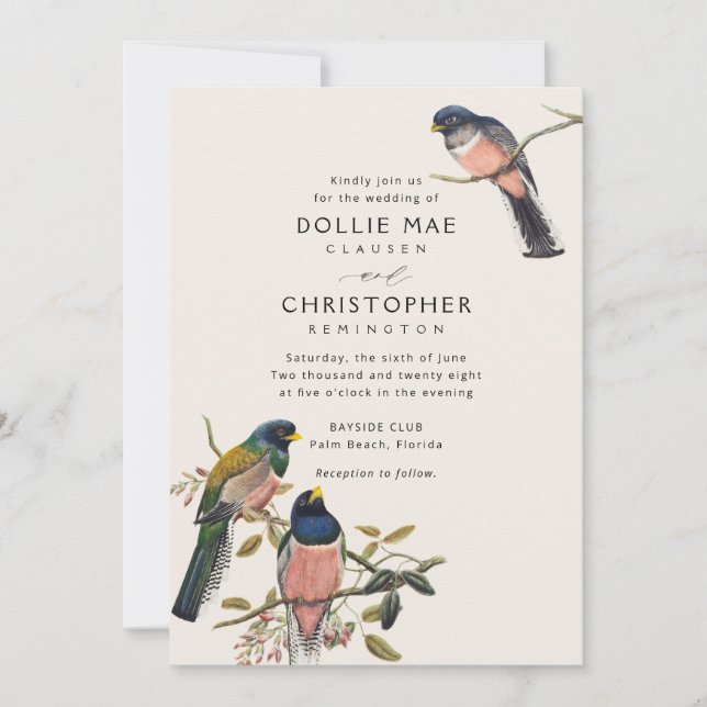 Beautiful Antique Birdie Invitation Suite (Front)