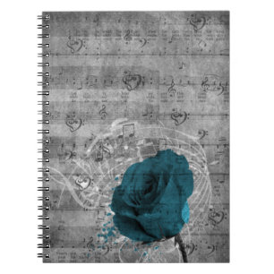Beautiful antique blue rose paint splatter spiral notebook