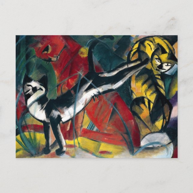 Beautiful antique oil painting three cats postcard (Front)