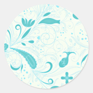 Beautiful aqua blue floral wedding gift classic round sticker