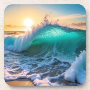 Beautiful Aqua Blue Frozen Ocean Waves Seascape Coaster