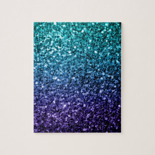 Beautiful Aqua blue Ombre glitter sparkles Jigsaw Puzzle