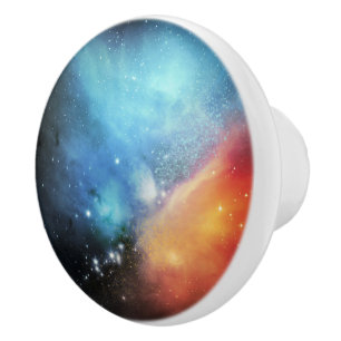 Beautiful Aqua Orange Space Galaxy Universe Ceramic Knob