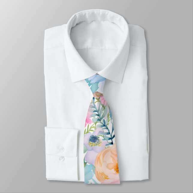 Beautiful Aquamarine Teal Floral Print Tie (Tied)