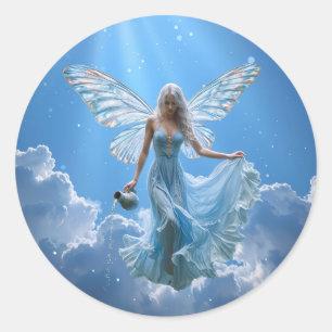 Beautiful Aquarius Fairy in the Clouds Classic Round Sticker