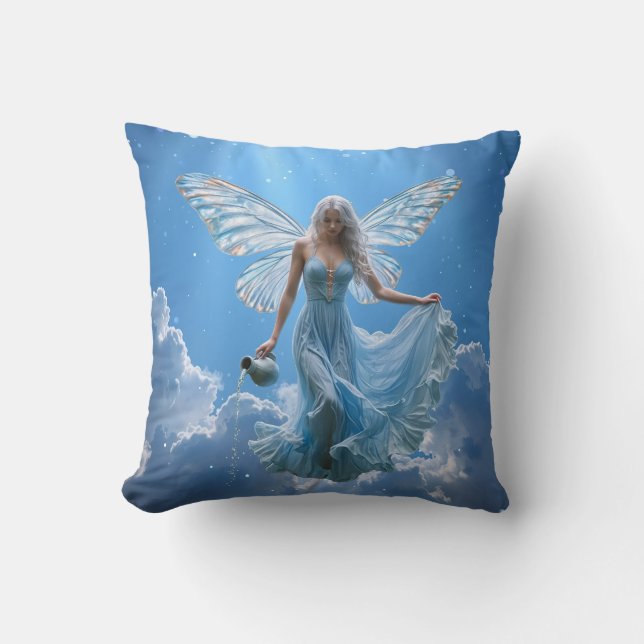 Beautiful Aquarius Fairy in the Clouds Cushion (Front)