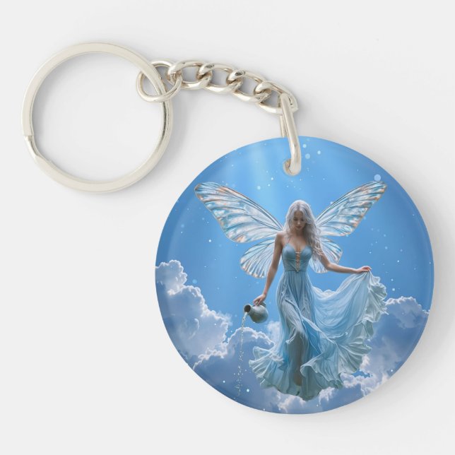 Beautiful Aquarius Fairy in the Clouds Key Ring (Front)