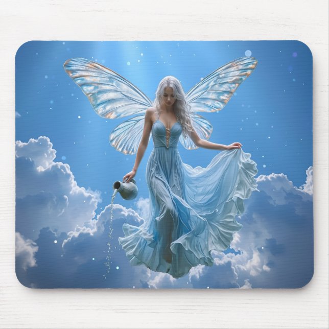 Beautiful Aquarius Fairy in the Clouds Mouse Pad (Front)