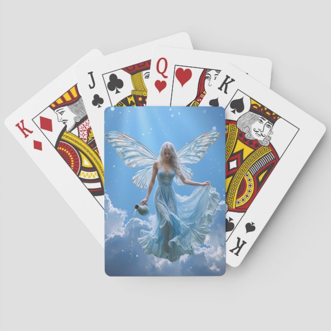 Beautiful Aquarius Fairy in the Clouds Playing Cards (Back)