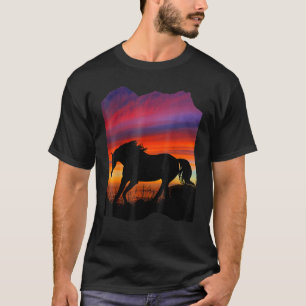 Beautiful Arabian horse sunset silhouette orange p T-Shirt