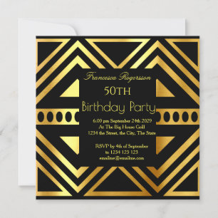 Beautiful Art Deco 50th Birthday Party Gold Black Invitation