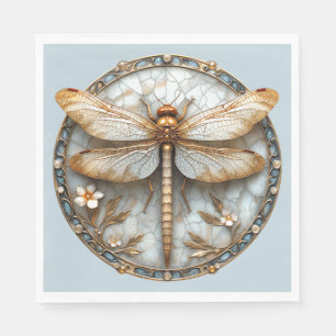 Beautiful Art Deco Dragonfly Gold Pearls Flowers Napkin