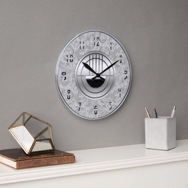 Beautiful Art Deco Gray and Chrome Style Clock (Office)