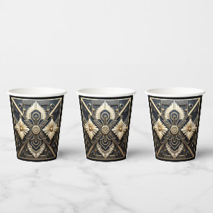 Beautiful Art Deco Ivory Cream Gold Black Paper Cups