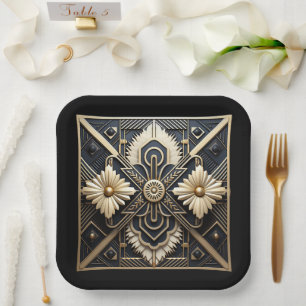 Beautiful Art Deco Ivory Cream Gold Black Paper Plate