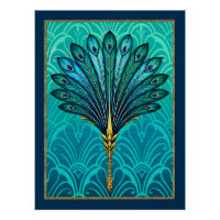 Beautiful Art Deco Peacock Fan Poster.