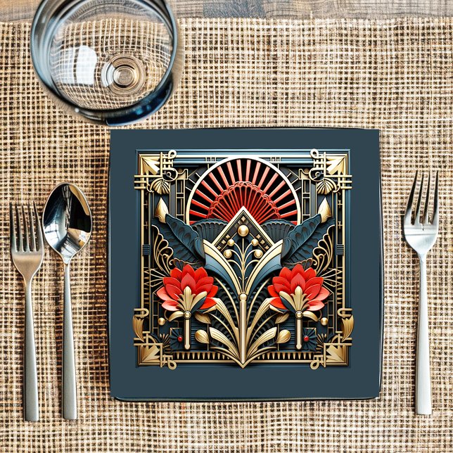 Beautiful Art Deco Red Gold Teal Paper Plate (Creator Uploaded)