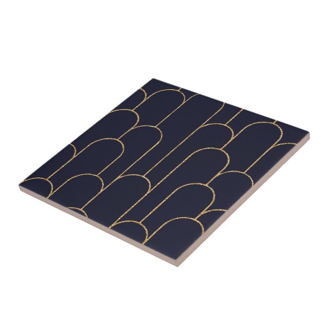 Beautiful Art Deco Style Navy and Gold Ceramic Tile (Side)