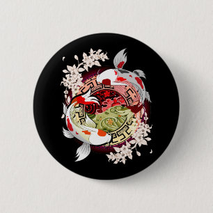 Beautiful Art Japanese Flower Koi Fish 6 Cm Round Badge