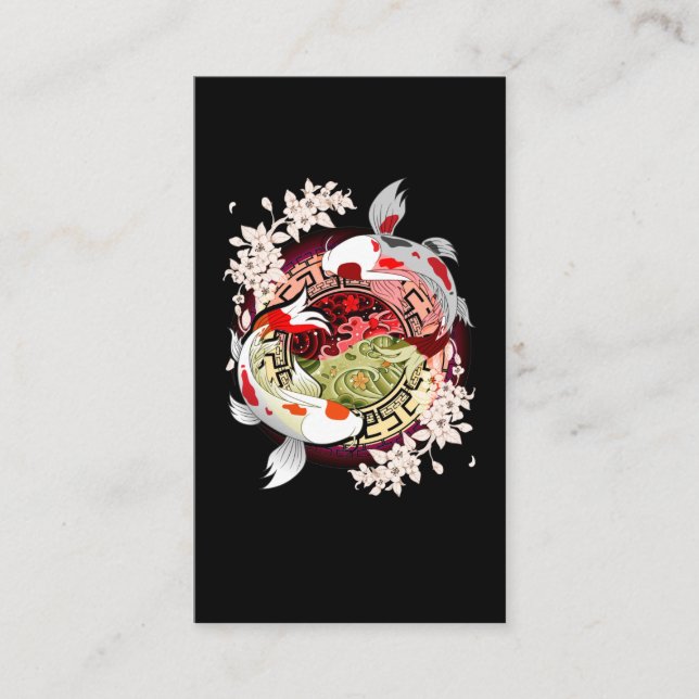 Beautiful Art Japanese Flower Koi Fish Business Card (Front)
