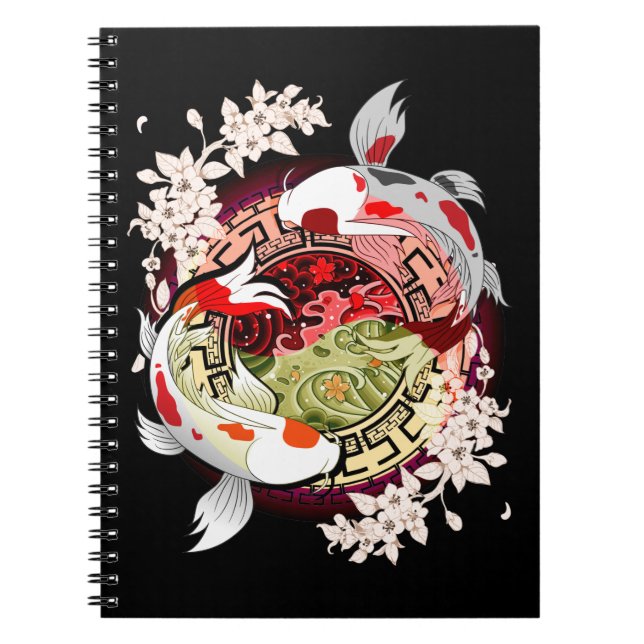 Beautiful Art Japanese Flower Koi Fish Notebook (Front)
