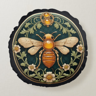 Beautiful Art Nouveau Bee Round Cushion