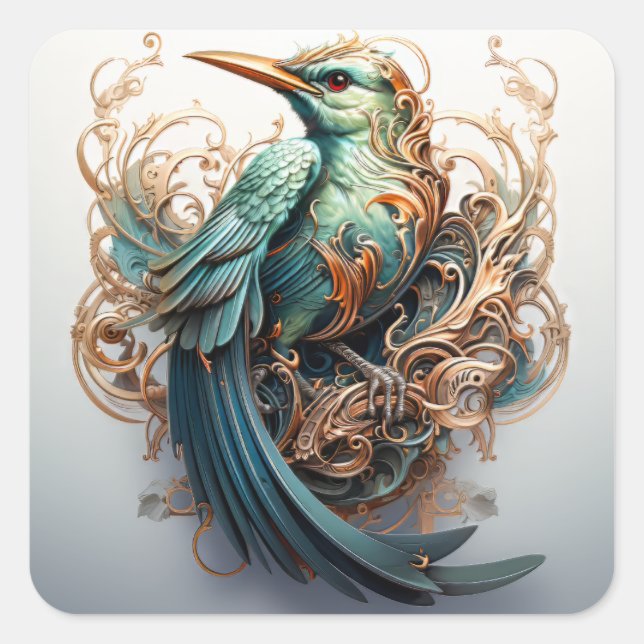 Beautiful Art Nouveau Bird Square Sticker (Front)