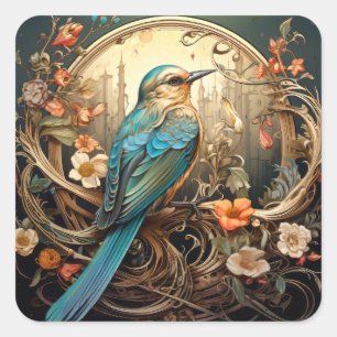Beautiful Art Nouveau Bird Square Sticker