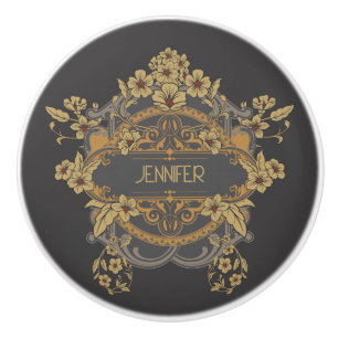 Beautiful Art Nouveau design with flowers  Ceramic Knob