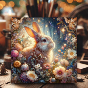 Beautiful Art Nouveau Easter Rabbit Christian Holiday Card