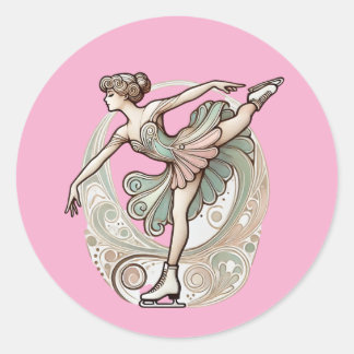 Beautiful Art Nouveau Figure Skater Classic Round Sticker