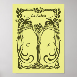 Beautiful art nouveau peacocks, add 2 initials poster