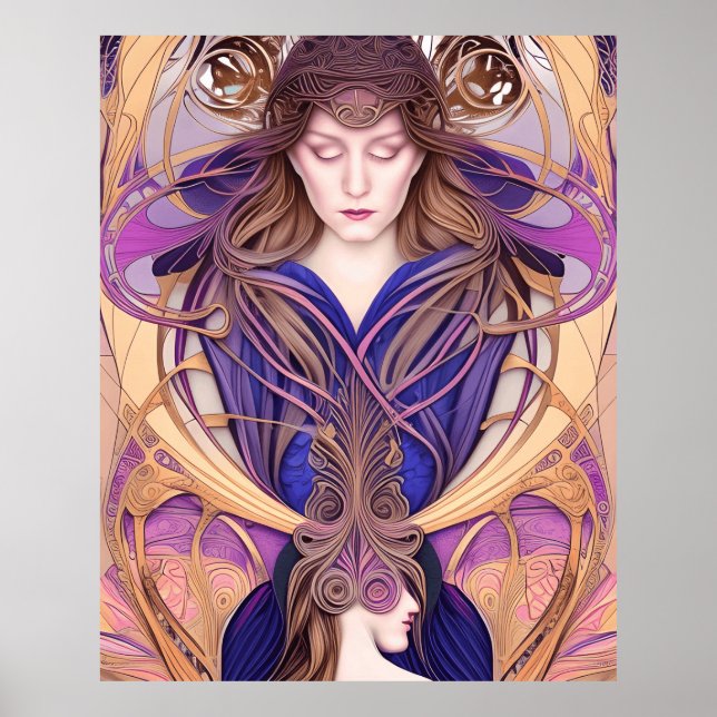 Beautiful Art Nouveau style  Blue purple Poster (Front)