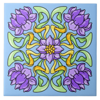 Beautiful Art Nouveau tile with purple flowers