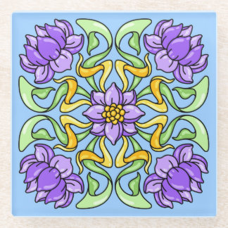 Beautiful Art Nouveau tile with purple flowers Glass Coaster