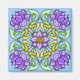 Beautiful Art Nouveau tile with purple flowers Magnet