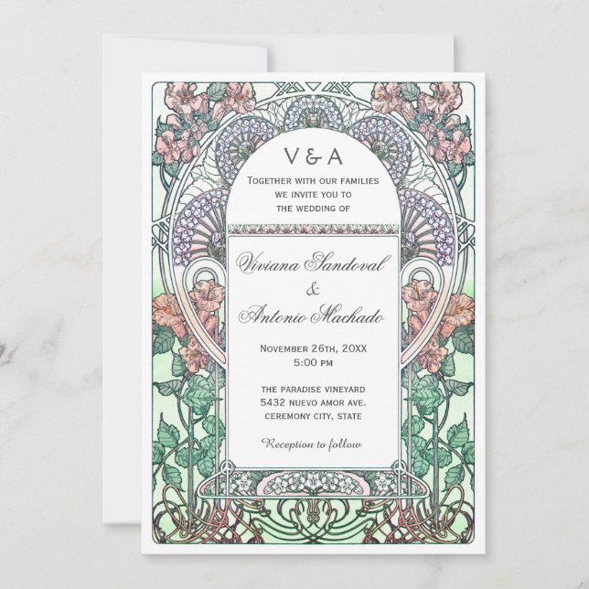 Beautiful Art Nouveau Wedding Invitations (Front)