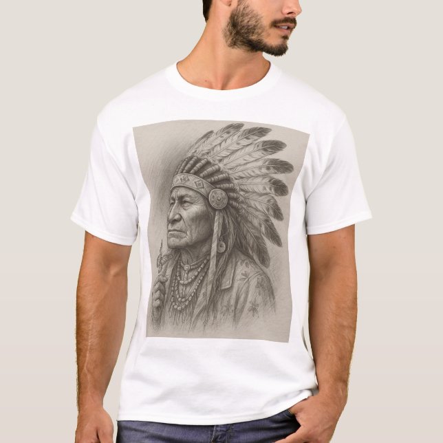 Beautiful art sketch of an Indian Chief. T-Shirt (Front)