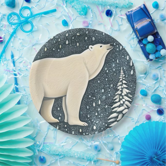 Beautiful Artic Polar Bear Paper Plate (Party)