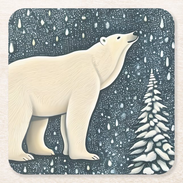 Beautiful Artic Polar Bear Square Paper Coaster (Front)