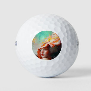 Beautiful Artistic Abstract Red Haired Ginger Girl Golf Balls