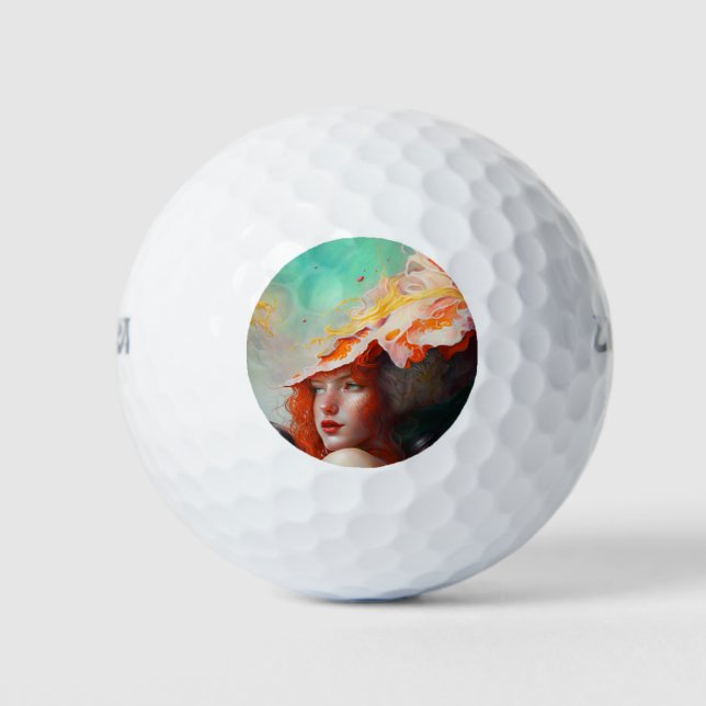 Beautiful Artistic Abstract Red Haired Ginger Girl Golf Balls (Front)