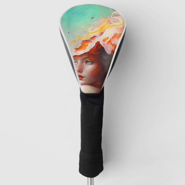 Beautiful Artistic Abstract Red Haired Ginger Girl Golf Head Cover (Front)