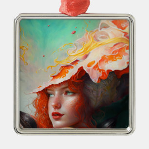 Beautiful Artistic Abstract Red Haired Ginger Girl Metal Tree Decoration