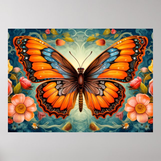 Beautiful Artistic Butterfly Illustration Art Poster (Front)