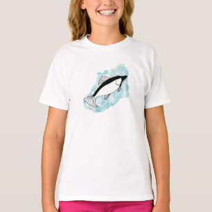Beautiful Artistic Hand-drawn Salmon with Blue T-Shirt