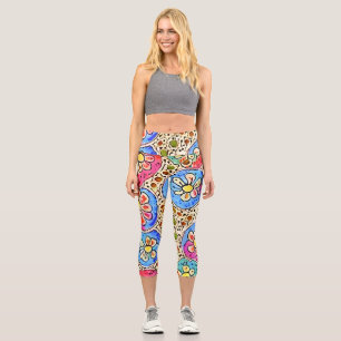 Beautiful artistic mosaik hand drawn pattern capri leggings
