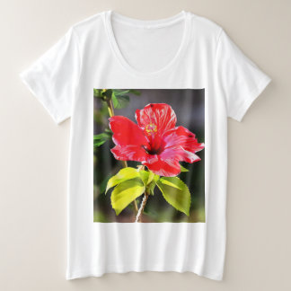 Beautiful Artistic Red Tropical Hibiscus Flower Plus Size T-Shirt